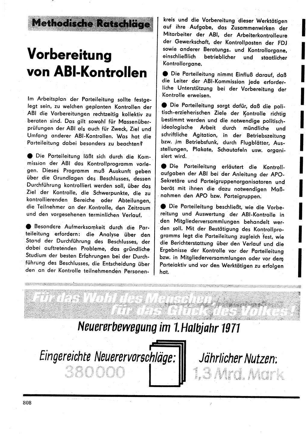 Neuer Weg (NW), Organ des Zentralkomitees (ZK) der SED (Sozialistische Einheitspartei Deutschlands) für Fragen des Parteilebens, 26. Jahrgang [Deutsche Demokratische Republik (DDR)] 1971, Seite 808 (NW ZK SED DDR 1971, S. 808)