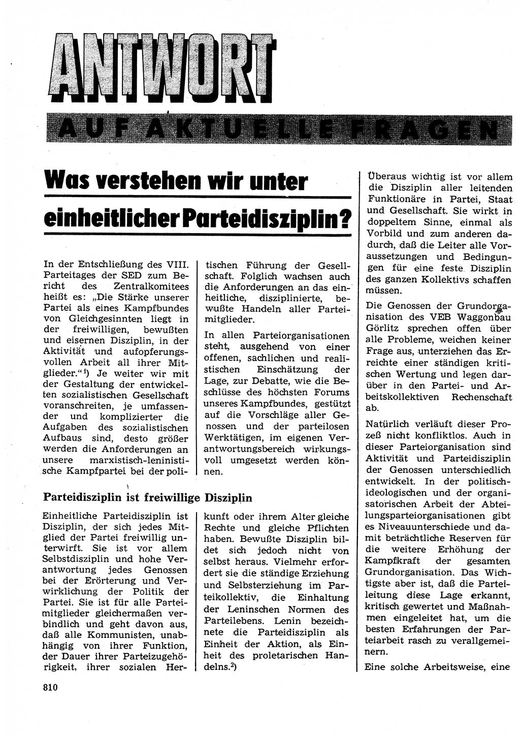 Neuer Weg (NW), Organ des Zentralkomitees (ZK) der SED (Sozialistische Einheitspartei Deutschlands) für Fragen des Parteilebens, 26. Jahrgang [Deutsche Demokratische Republik (DDR)] 1971, Seite 810 (NW ZK SED DDR 1971, S. 810)