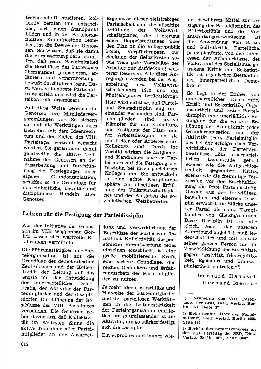 Neuer Weg (NW), Organ des Zentralkomitees (ZK) der SED (Sozialistische Einheitspartei Deutschlands) für Fragen des Parteilebens, 26. Jahrgang [Deutsche Demokratische Republik (DDR)] 1971, Seite 812 (NW ZK SED DDR 1971, S. 812)