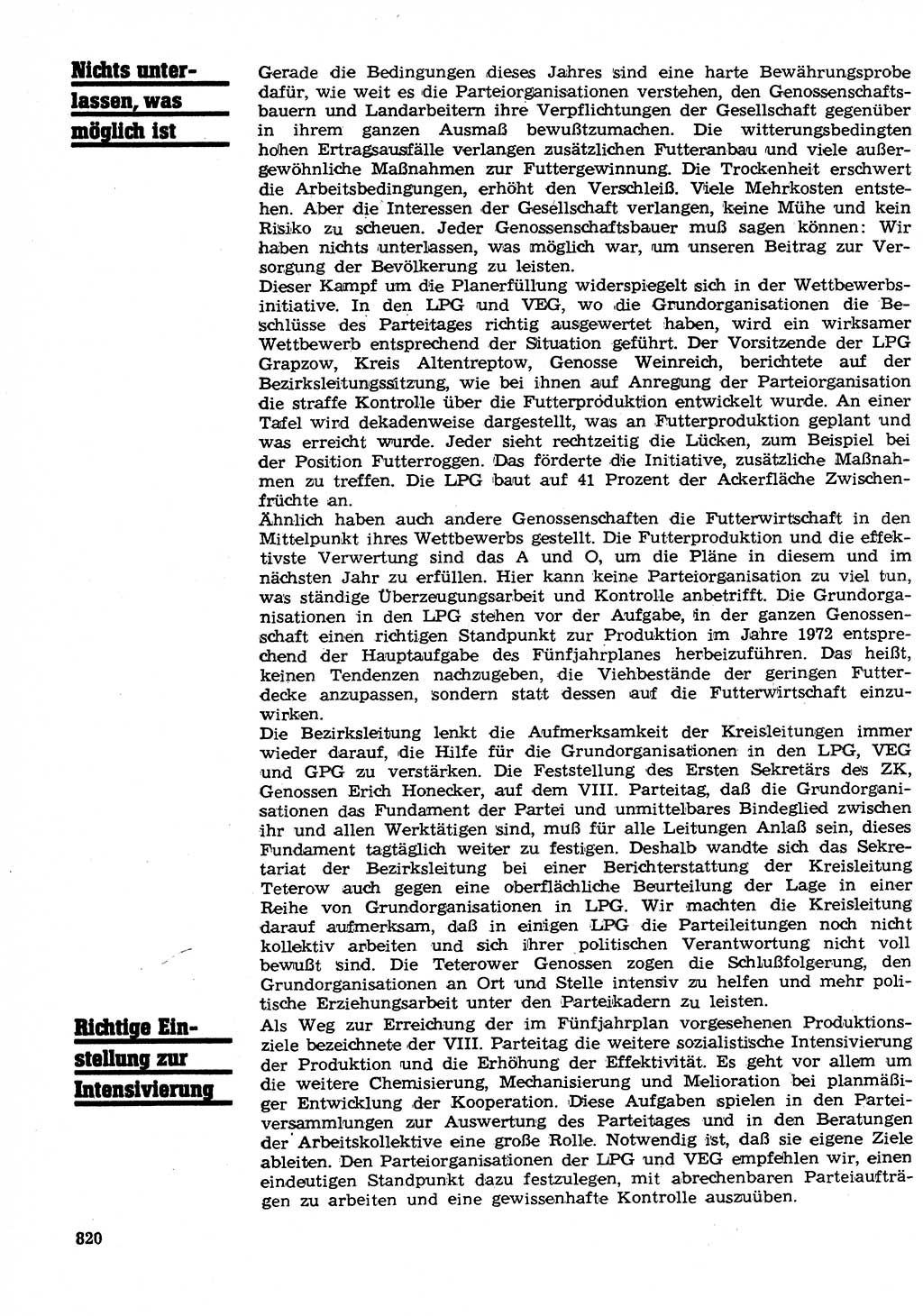Neuer Weg (NW), Organ des Zentralkomitees (ZK) der SED (Sozialistische Einheitspartei Deutschlands) für Fragen des Parteilebens, 26. Jahrgang [Deutsche Demokratische Republik (DDR)] 1971, Seite 820 (NW ZK SED DDR 1971, S. 820)