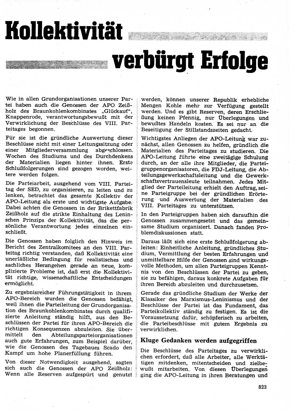 Neuer Weg (NW), Organ des Zentralkomitees (ZK) der SED (Sozialistische Einheitspartei Deutschlands) für Fragen des Parteilebens, 26. Jahrgang [Deutsche Demokratische Republik (DDR)] 1971, Seite 823 (NW ZK SED DDR 1971, S. 823)