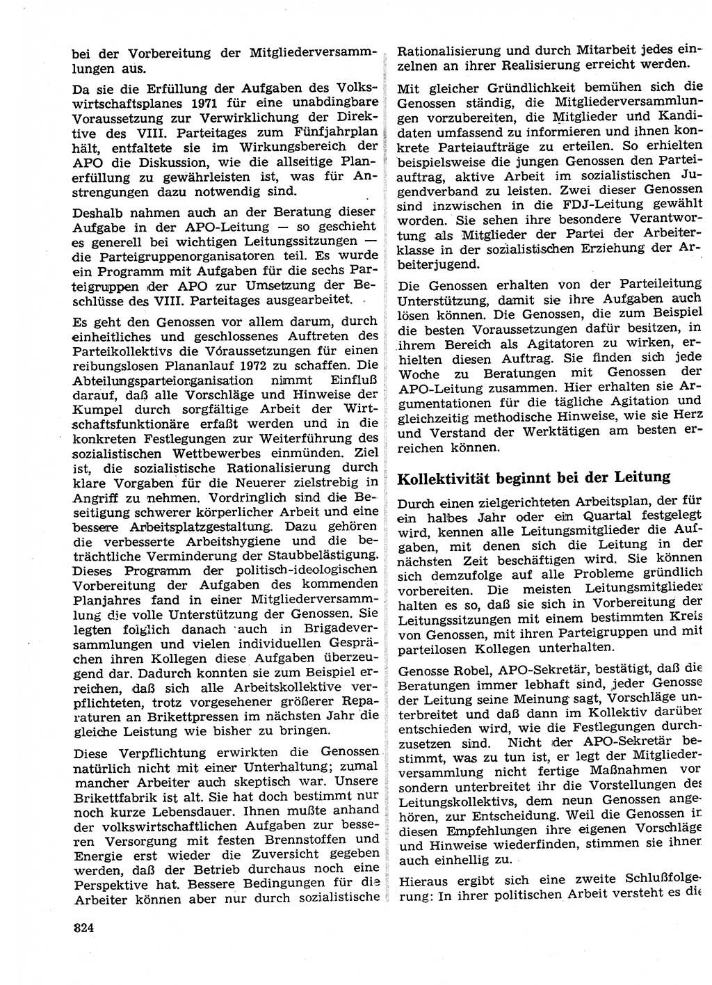 Neuer Weg (NW), Organ des Zentralkomitees (ZK) der SED (Sozialistische Einheitspartei Deutschlands) für Fragen des Parteilebens, 26. Jahrgang [Deutsche Demokratische Republik (DDR)] 1971, Seite 824 (NW ZK SED DDR 1971, S. 824)