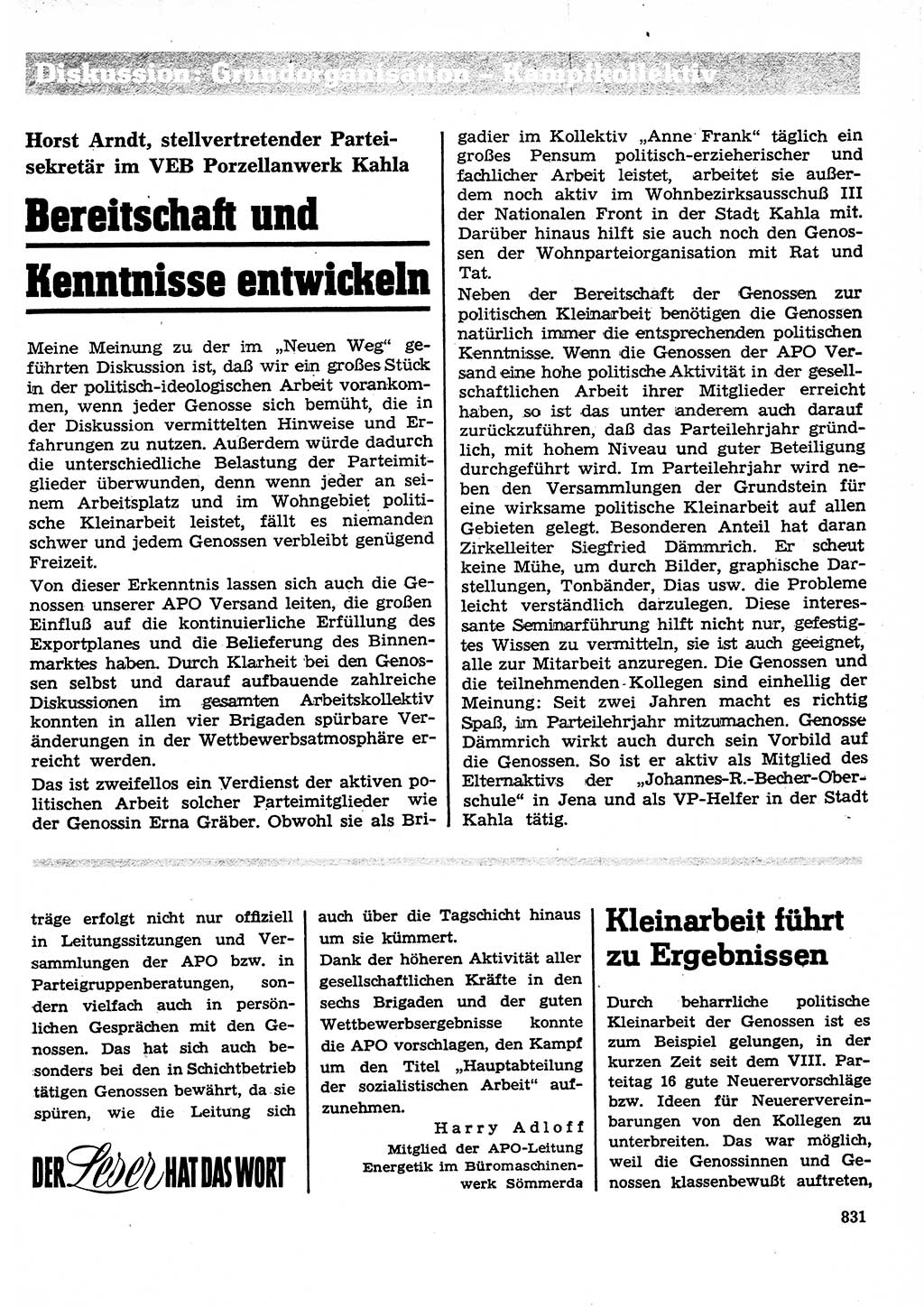 Neuer Weg (NW), Organ des Zentralkomitees (ZK) der SED (Sozialistische Einheitspartei Deutschlands) für Fragen des Parteilebens, 26. Jahrgang [Deutsche Demokratische Republik (DDR)] 1971, Seite 831 (NW ZK SED DDR 1971, S. 831)