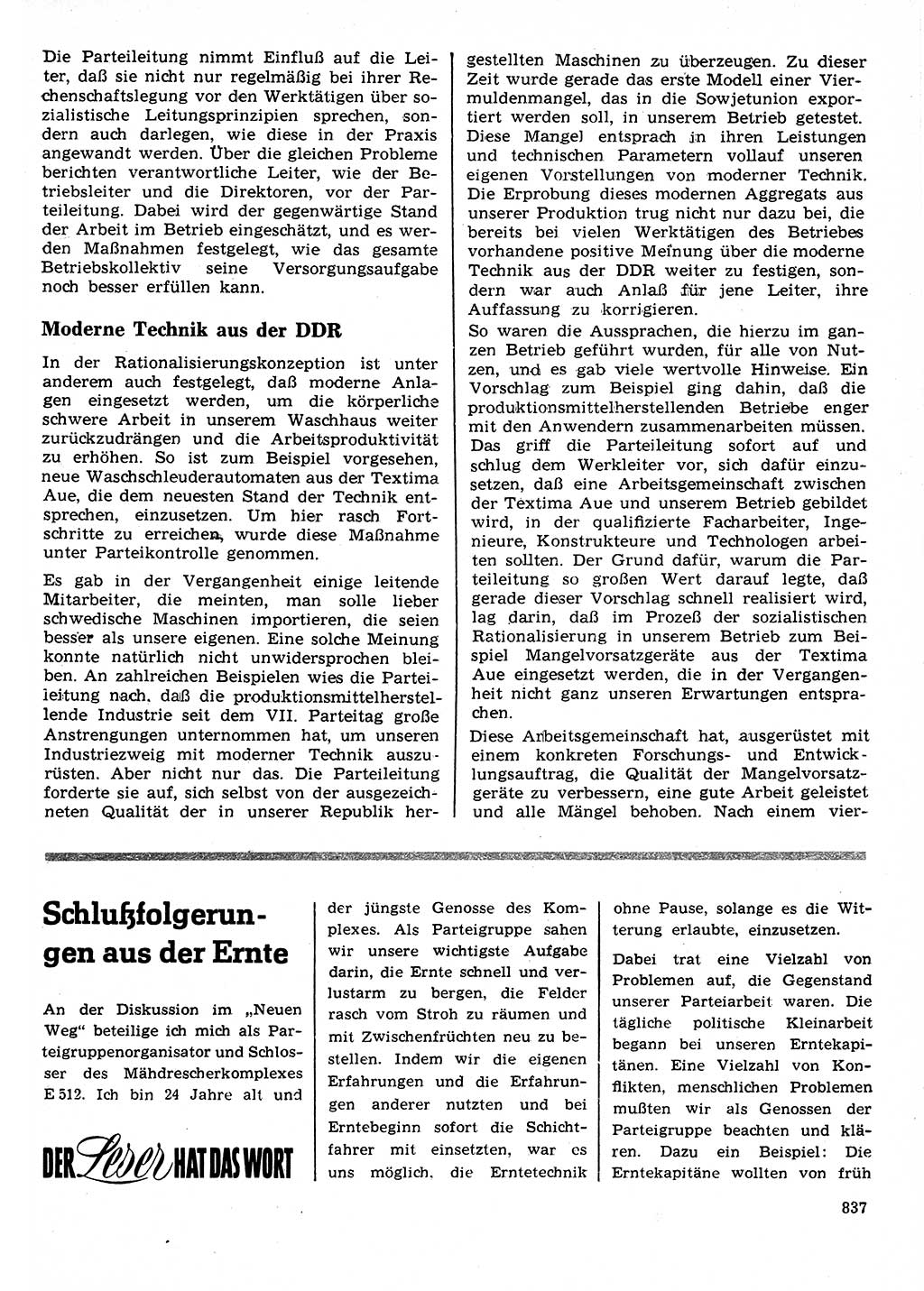 Neuer Weg (NW), Organ des Zentralkomitees (ZK) der SED (Sozialistische Einheitspartei Deutschlands) für Fragen des Parteilebens, 26. Jahrgang [Deutsche Demokratische Republik (DDR)] 1971, Seite 837 (NW ZK SED DDR 1971, S. 837)