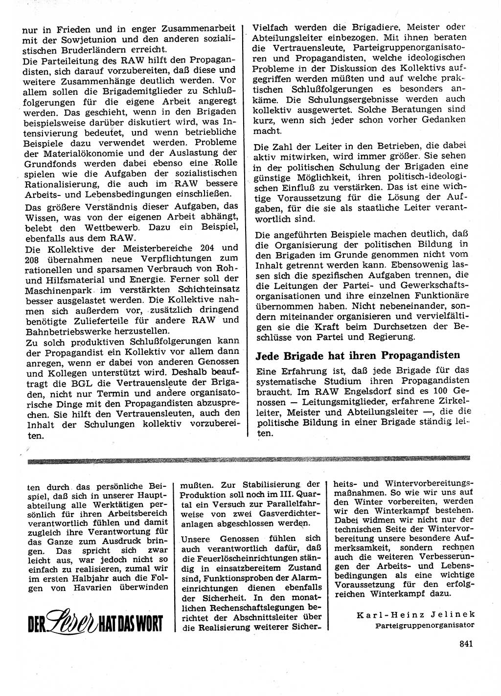 Neuer Weg (NW), Organ des Zentralkomitees (ZK) der SED (Sozialistische Einheitspartei Deutschlands) für Fragen des Parteilebens, 26. Jahrgang [Deutsche Demokratische Republik (DDR)] 1971, Seite 841 (NW ZK SED DDR 1971, S. 841)