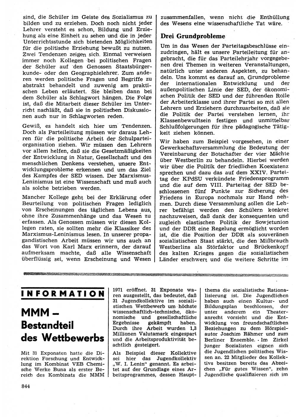 Neuer Weg (NW), Organ des Zentralkomitees (ZK) der SED (Sozialistische Einheitspartei Deutschlands) für Fragen des Parteilebens, 26. Jahrgang [Deutsche Demokratische Republik (DDR)] 1971, Seite 844 (NW ZK SED DDR 1971, S. 844)