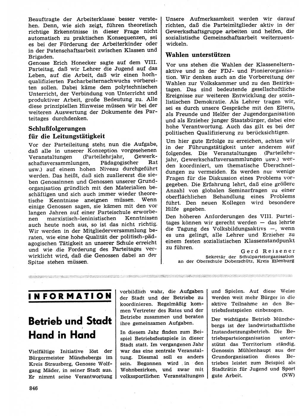 Neuer Weg (NW), Organ des Zentralkomitees (ZK) der SED (Sozialistische Einheitspartei Deutschlands) für Fragen des Parteilebens, 26. Jahrgang [Deutsche Demokratische Republik (DDR)] 1971, Seite 846 (NW ZK SED DDR 1971, S. 846)