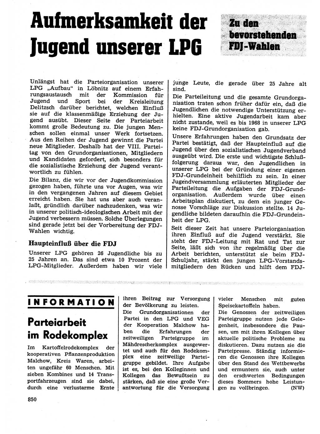 Neuer Weg (NW), Organ des Zentralkomitees (ZK) der SED (Sozialistische Einheitspartei Deutschlands) für Fragen des Parteilebens, 26. Jahrgang [Deutsche Demokratische Republik (DDR)] 1971, Seite 850 (NW ZK SED DDR 1971, S. 850)