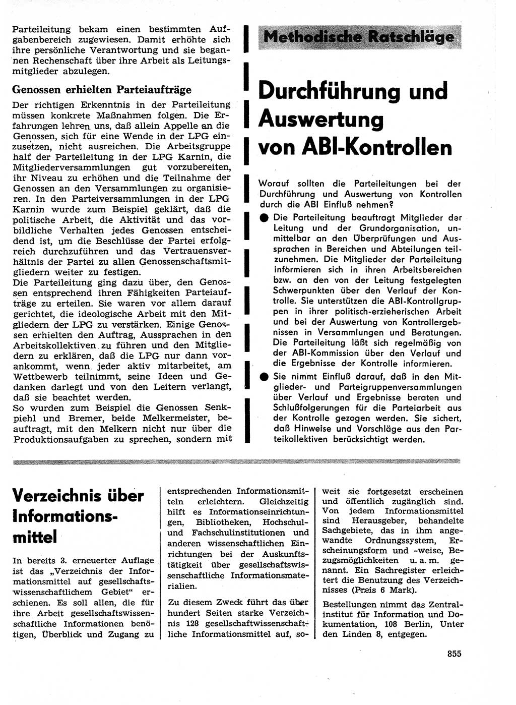 Neuer Weg (NW), Organ des Zentralkomitees (ZK) der SED (Sozialistische Einheitspartei Deutschlands) für Fragen des Parteilebens, 26. Jahrgang [Deutsche Demokratische Republik (DDR)] 1971, Seite 855 (NW ZK SED DDR 1971, S. 855)