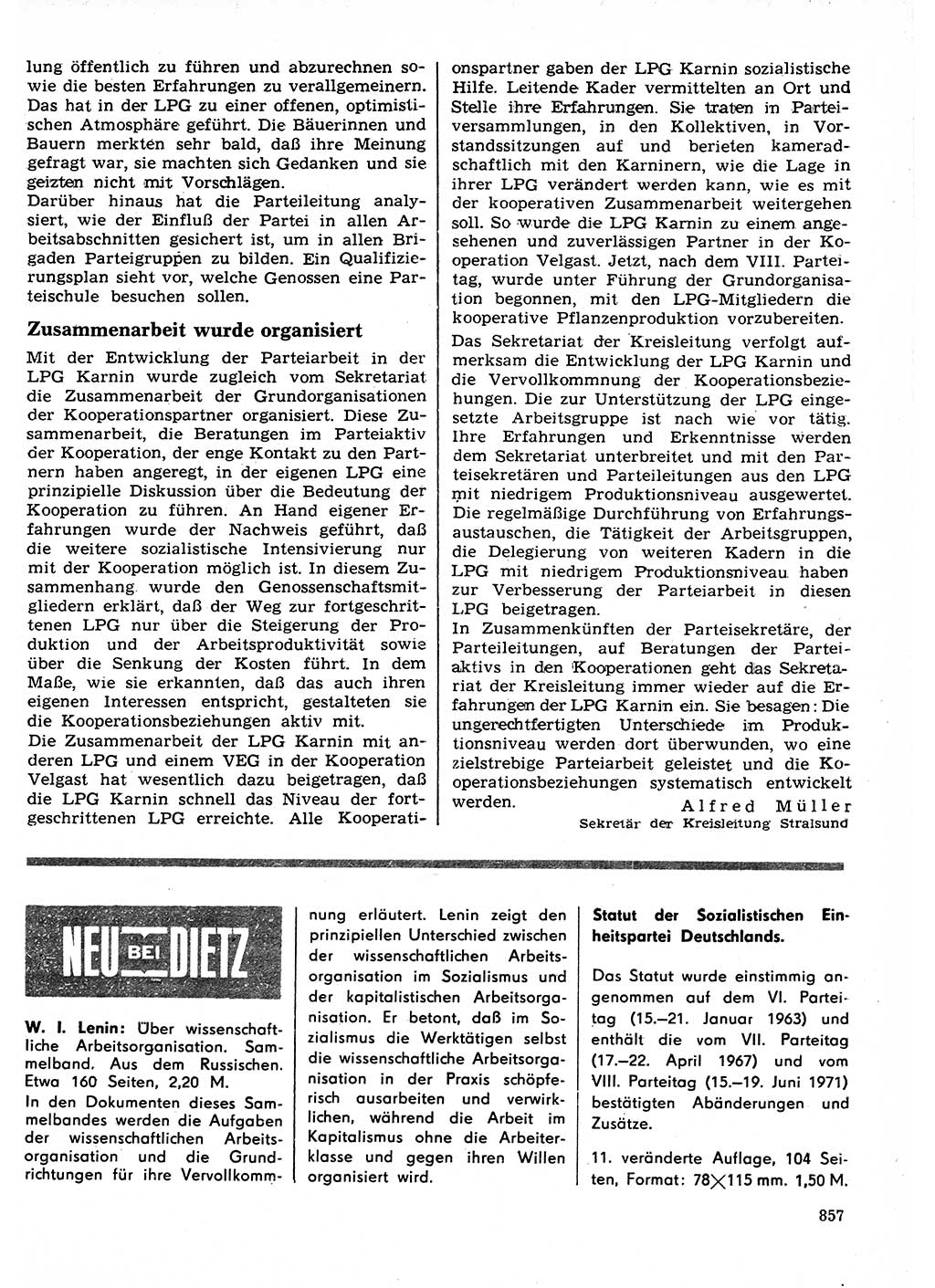 Neuer Weg (NW), Organ des Zentralkomitees (ZK) der SED (Sozialistische Einheitspartei Deutschlands) für Fragen des Parteilebens, 26. Jahrgang [Deutsche Demokratische Republik (DDR)] 1971, Seite 857 (NW ZK SED DDR 1971, S. 857)