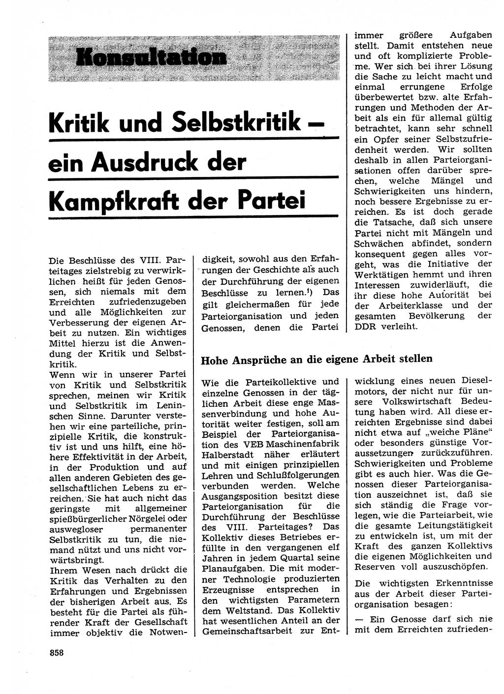 Neuer Weg (NW), Organ des Zentralkomitees (ZK) der SED (Sozialistische Einheitspartei Deutschlands) für Fragen des Parteilebens, 26. Jahrgang [Deutsche Demokratische Republik (DDR)] 1971, Seite 858 (NW ZK SED DDR 1971, S. 858)