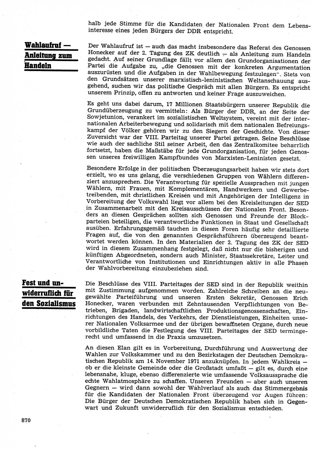 Neuer Weg (NW), Organ des Zentralkomitees (ZK) der SED (Sozialistische Einheitspartei Deutschlands) für Fragen des Parteilebens, 26. Jahrgang [Deutsche Demokratische Republik (DDR)] 1971, Seite 870 (NW ZK SED DDR 1971, S. 870)