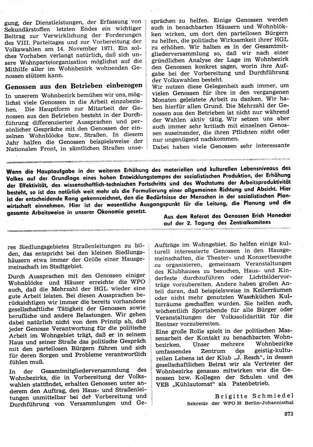 Neuer Weg (NW), Organ des Zentralkomitees (ZK) der SED (Sozialistische Einheitspartei Deutschlands) für Fragen des Parteilebens, 26. Jahrgang [Deutsche Demokratische Republik (DDR)] 1971, Seite 873 (NW ZK SED DDR 1971, S. 873)