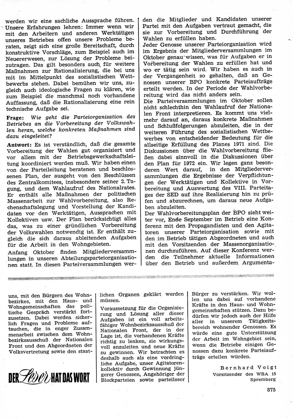 Neuer Weg (NW), Organ des Zentralkomitees (ZK) der SED (Sozialistische Einheitspartei Deutschlands) für Fragen des Parteilebens, 26. Jahrgang [Deutsche Demokratische Republik (DDR)] 1971, Seite 875 (NW ZK SED DDR 1971, S. 875)