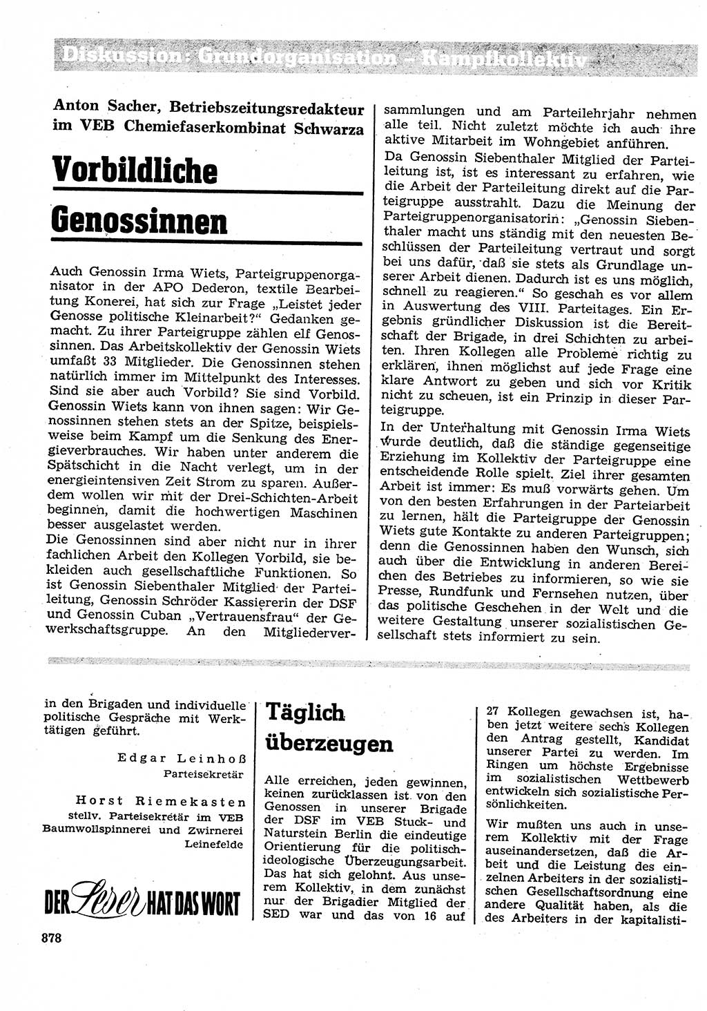 Neuer Weg (NW), Organ des Zentralkomitees (ZK) der SED (Sozialistische Einheitspartei Deutschlands) für Fragen des Parteilebens, 26. Jahrgang [Deutsche Demokratische Republik (DDR)] 1971, Seite 878 (NW ZK SED DDR 1971, S. 878)