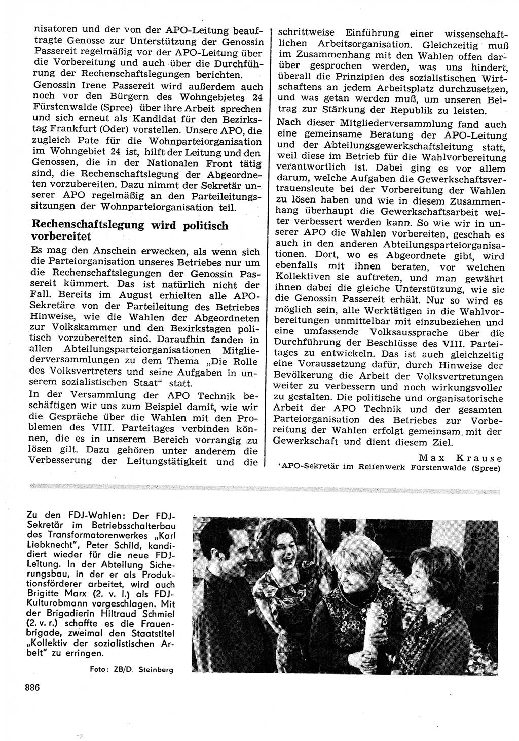 Neuer Weg (NW), Organ des Zentralkomitees (ZK) der SED (Sozialistische Einheitspartei Deutschlands) für Fragen des Parteilebens, 26. Jahrgang [Deutsche Demokratische Republik (DDR)] 1971, Seite 886 (NW ZK SED DDR 1971, S. 886)