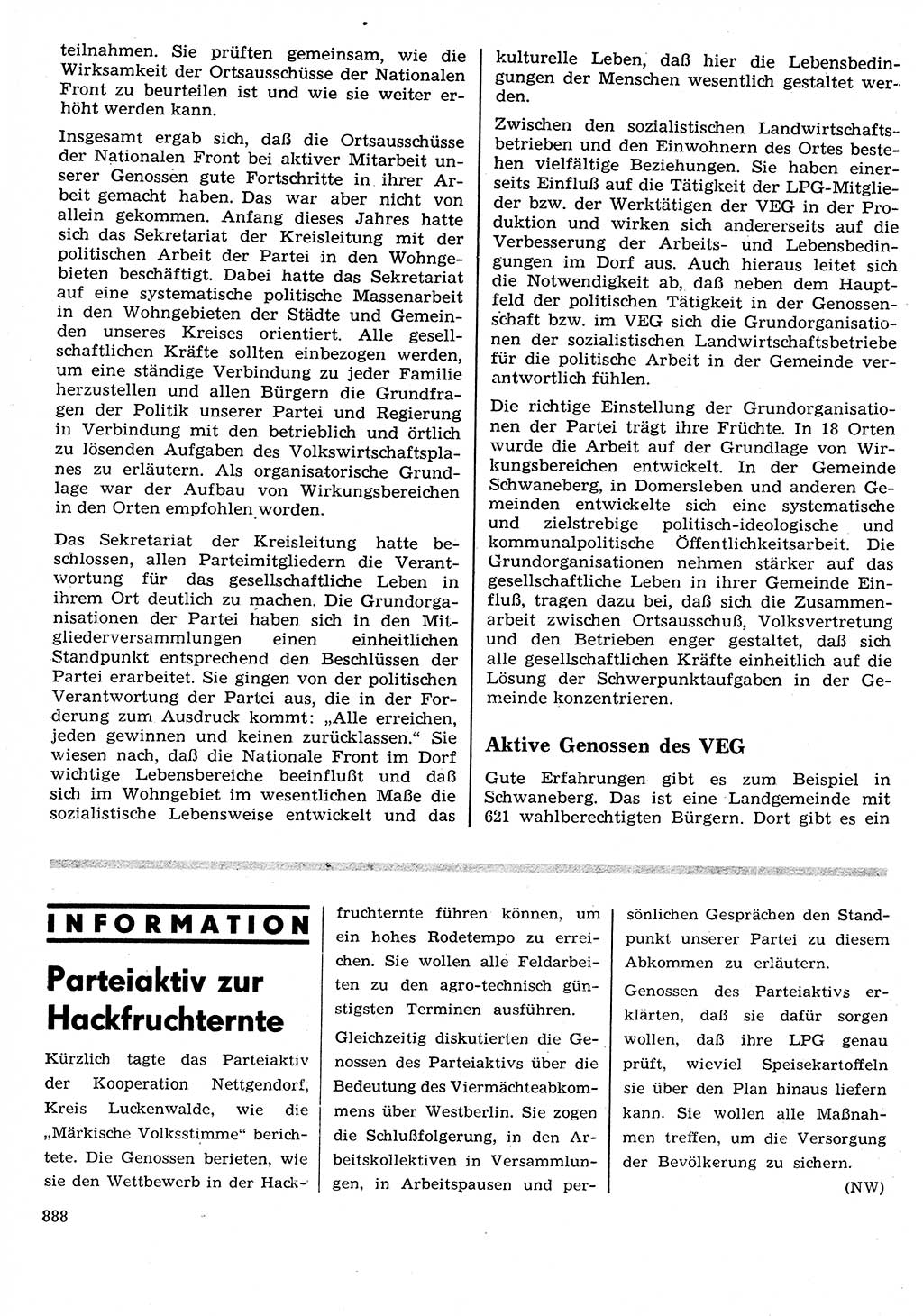 Neuer Weg (NW), Organ des Zentralkomitees (ZK) der SED (Sozialistische Einheitspartei Deutschlands) für Fragen des Parteilebens, 26. Jahrgang [Deutsche Demokratische Republik (DDR)] 1971, Seite 888 (NW ZK SED DDR 1971, S. 888)