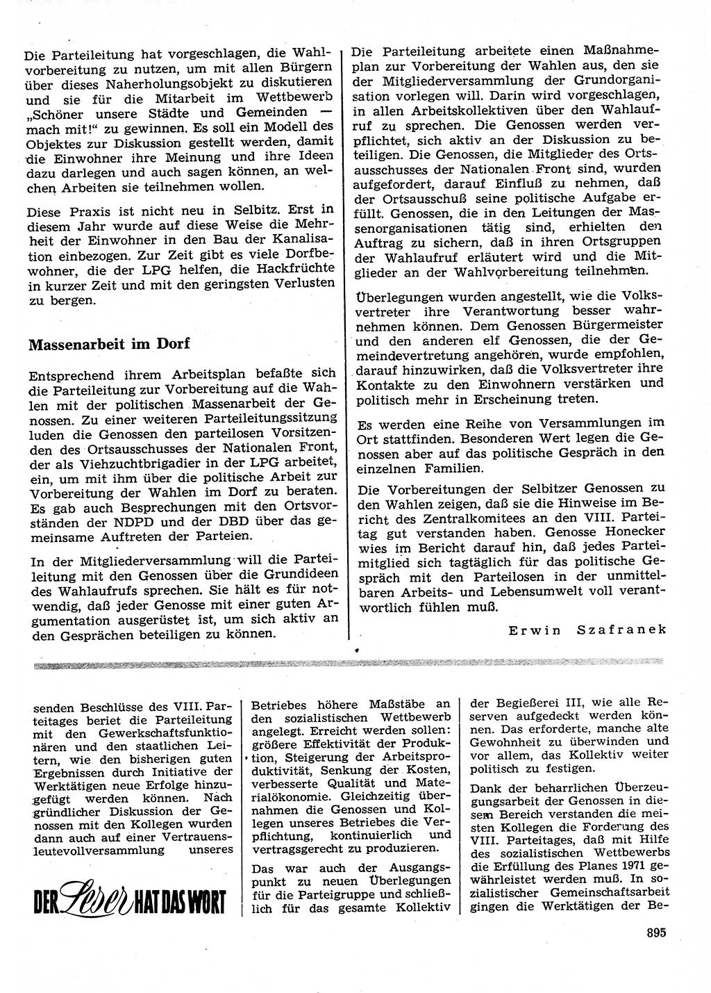 Neuer Weg (NW), Organ des Zentralkomitees (ZK) der SED (Sozialistische Einheitspartei Deutschlands) für Fragen des Parteilebens, 26. Jahrgang [Deutsche Demokratische Republik (DDR)] 1971, Seite 895 (NW ZK SED DDR 1971, S. 895)