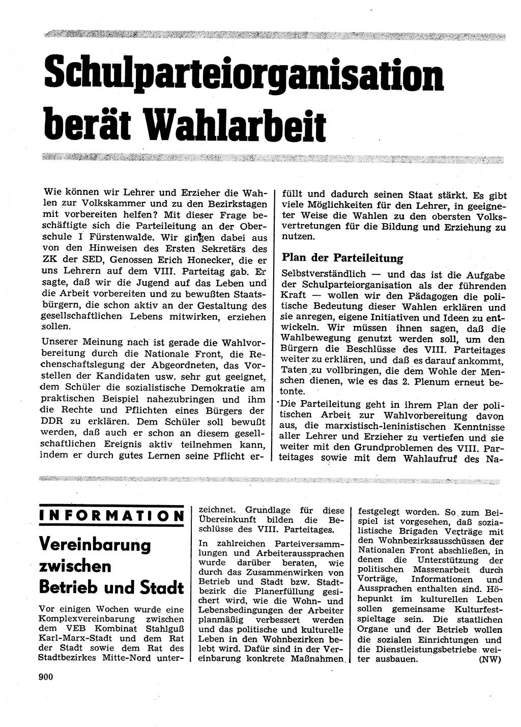 Neuer Weg (NW), Organ des Zentralkomitees (ZK) der SED (Sozialistische Einheitspartei Deutschlands) für Fragen des Parteilebens, 26. Jahrgang [Deutsche Demokratische Republik (DDR)] 1971, Seite 900 (NW ZK SED DDR 1971, S. 900)