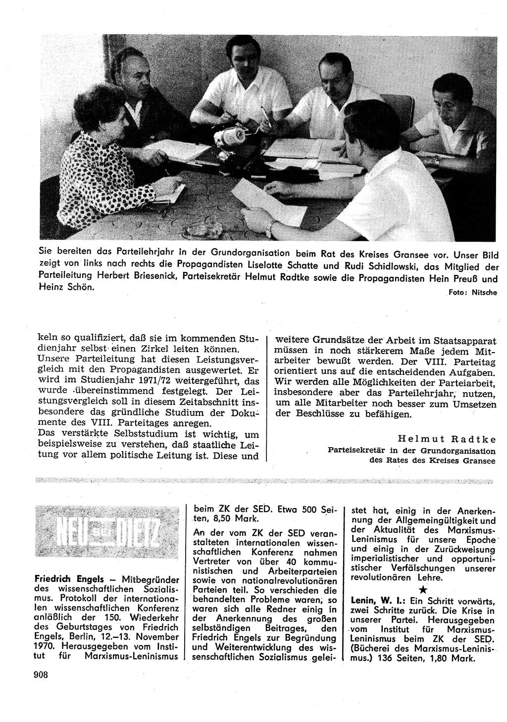 Neuer Weg (NW), Organ des Zentralkomitees (ZK) der SED (Sozialistische Einheitspartei Deutschlands) für Fragen des Parteilebens, 26. Jahrgang [Deutsche Demokratische Republik (DDR)] 1971, Seite 908 (NW ZK SED DDR 1971, S. 908)