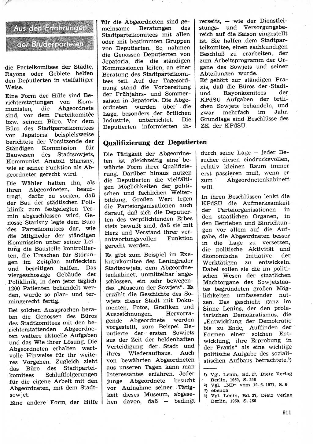 Neuer Weg (NW), Organ des Zentralkomitees (ZK) der SED (Sozialistische Einheitspartei Deutschlands) für Fragen des Parteilebens, 26. Jahrgang [Deutsche Demokratische Republik (DDR)] 1971, Seite 911 (NW ZK SED DDR 1971, S. 911)