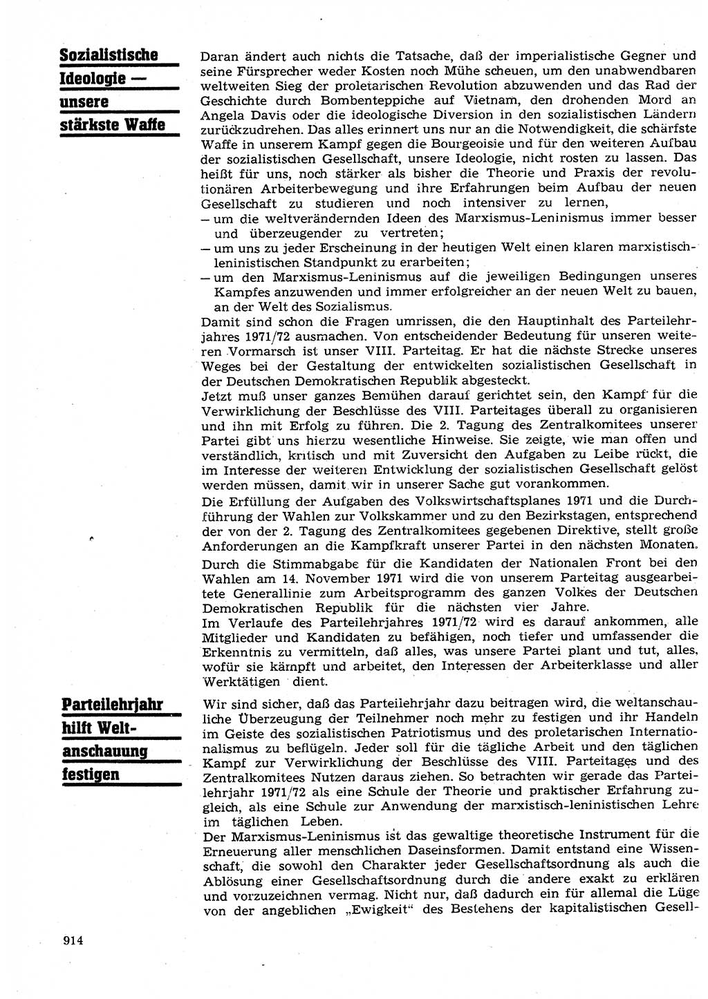 Neuer Weg (NW), Organ des Zentralkomitees (ZK) der SED (Sozialistische Einheitspartei Deutschlands) für Fragen des Parteilebens, 26. Jahrgang [Deutsche Demokratische Republik (DDR)] 1971, Seite 914 (NW ZK SED DDR 1971, S. 914)