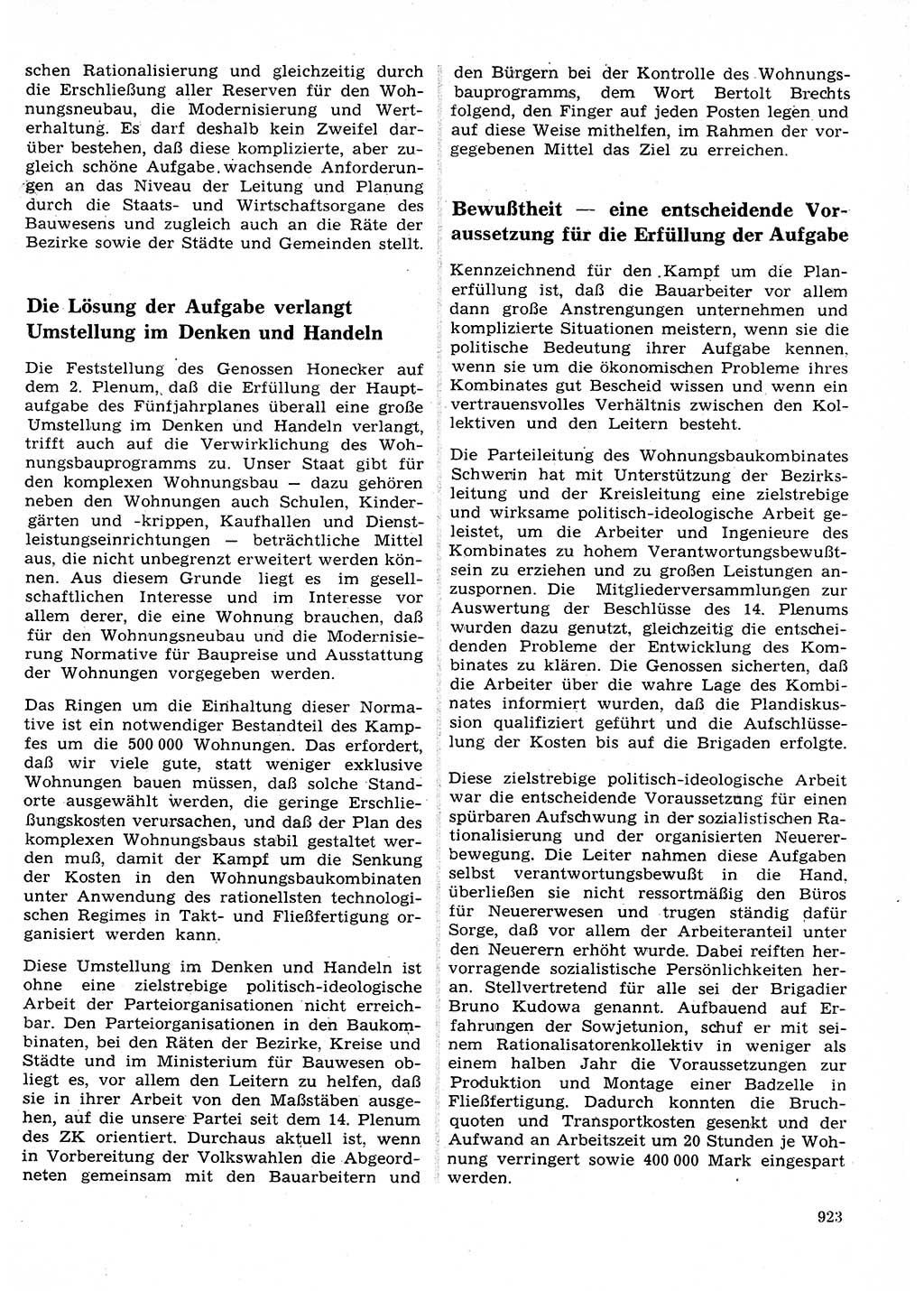 Neuer Weg (NW), Organ des Zentralkomitees (ZK) der SED (Sozialistische Einheitspartei Deutschlands) für Fragen des Parteilebens, 26. Jahrgang [Deutsche Demokratische Republik (DDR)] 1971, Seite 923 (NW ZK SED DDR 1971, S. 923)