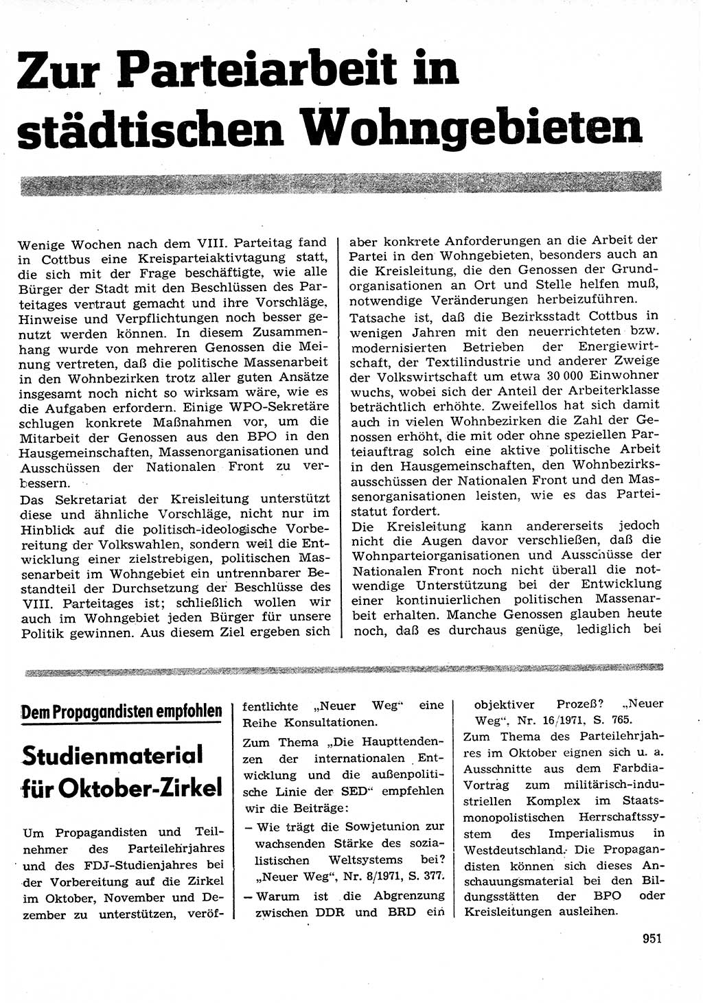 Neuer Weg (NW), Organ des Zentralkomitees (ZK) der SED (Sozialistische Einheitspartei Deutschlands) für Fragen des Parteilebens, 26. Jahrgang [Deutsche Demokratische Republik (DDR)] 1971, Seite 951 (NW ZK SED DDR 1971, S. 951)