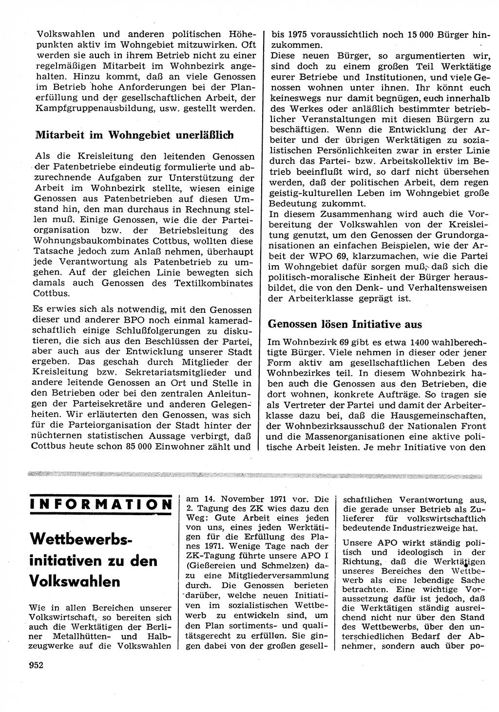 Neuer Weg (NW), Organ des Zentralkomitees (ZK) der SED (Sozialistische Einheitspartei Deutschlands) für Fragen des Parteilebens, 26. Jahrgang [Deutsche Demokratische Republik (DDR)] 1971, Seite 952 (NW ZK SED DDR 1971, S. 952)