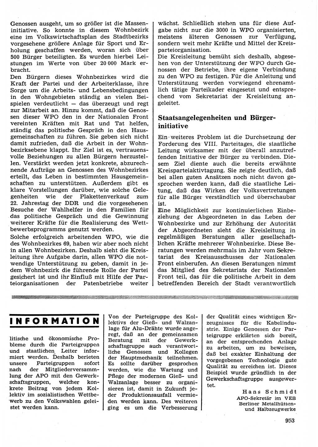 Neuer Weg (NW), Organ des Zentralkomitees (ZK) der SED (Sozialistische Einheitspartei Deutschlands) für Fragen des Parteilebens, 26. Jahrgang [Deutsche Demokratische Republik (DDR)] 1971, Seite 953 (NW ZK SED DDR 1971, S. 953)