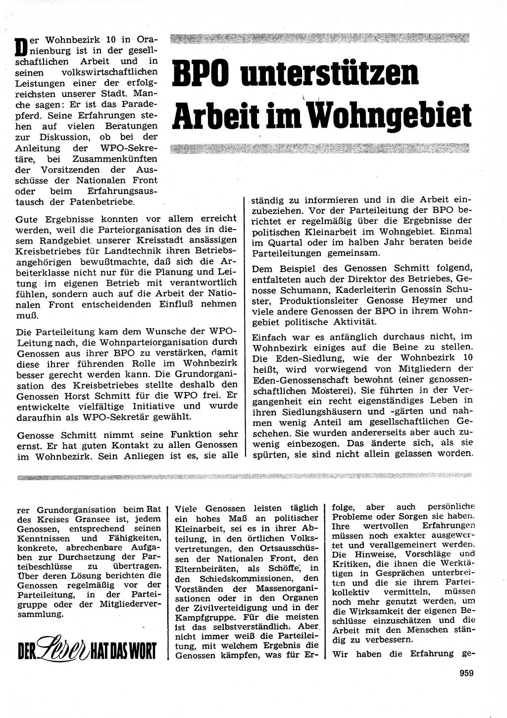 Neuer Weg (NW), Organ des Zentralkomitees (ZK) der SED (Sozialistische Einheitspartei Deutschlands) für Fragen des Parteilebens, 26. Jahrgang [Deutsche Demokratische Republik (DDR)] 1971, Seite 959 (NW ZK SED DDR 1971, S. 959)