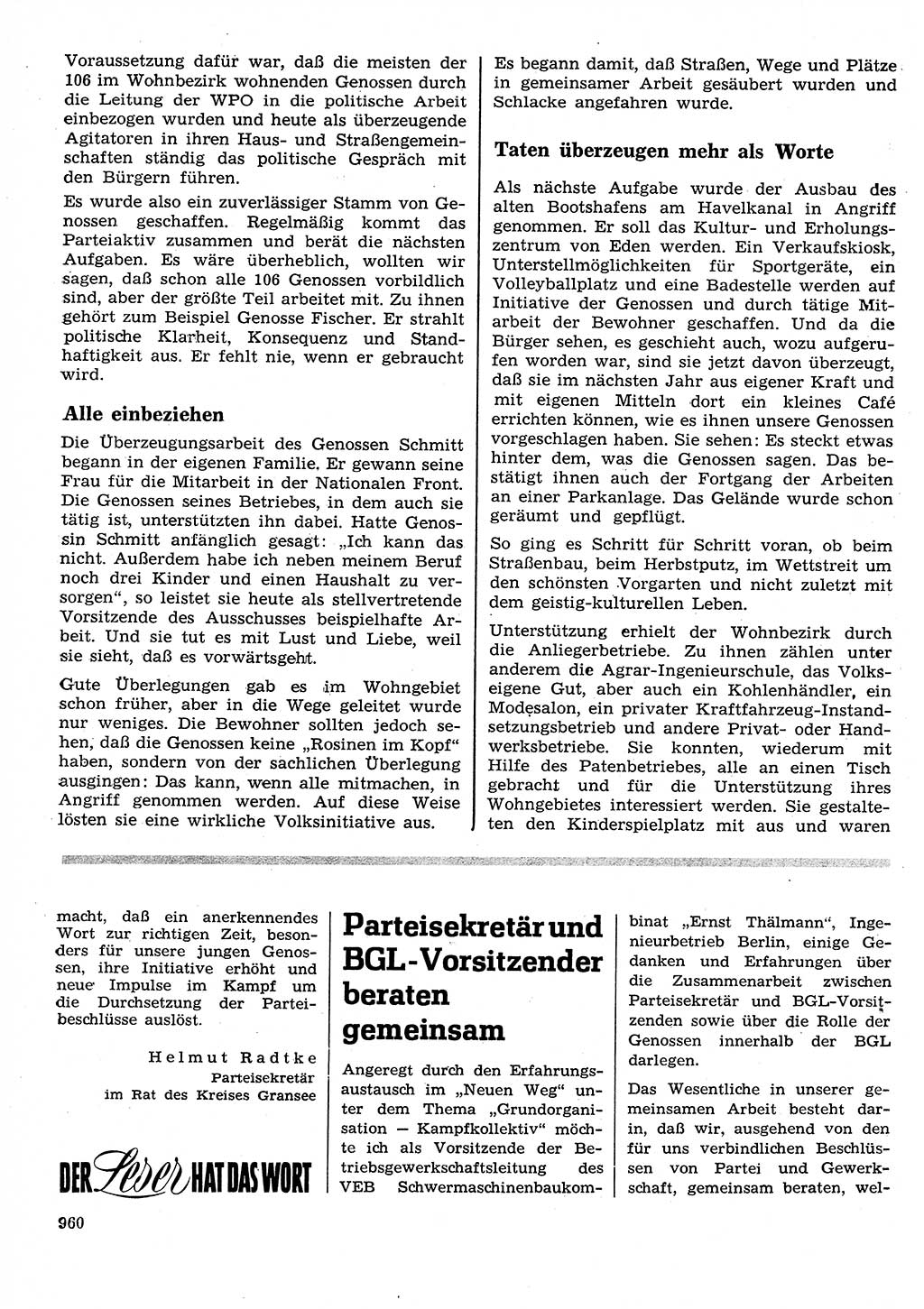 Neuer Weg (NW), Organ des Zentralkomitees (ZK) der SED (Sozialistische Einheitspartei Deutschlands) für Fragen des Parteilebens, 26. Jahrgang [Deutsche Demokratische Republik (DDR)] 1971, Seite 960 (NW ZK SED DDR 1971, S. 960)