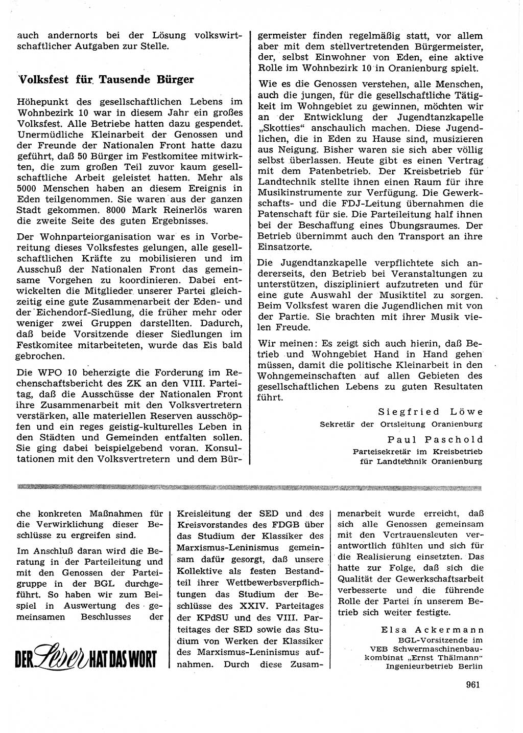 Neuer Weg (NW), Organ des Zentralkomitees (ZK) der SED (Sozialistische Einheitspartei Deutschlands) für Fragen des Parteilebens, 26. Jahrgang [Deutsche Demokratische Republik (DDR)] 1971, Seite 961 (NW ZK SED DDR 1971, S. 961)