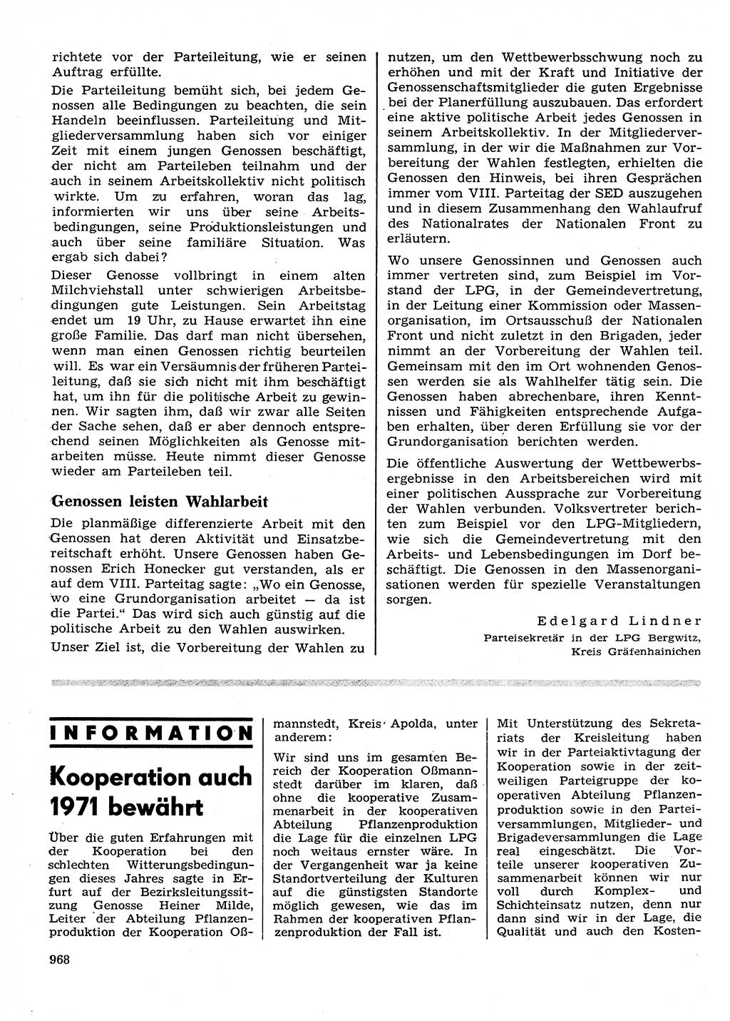 Neuer Weg (NW), Organ des Zentralkomitees (ZK) der SED (Sozialistische Einheitspartei Deutschlands) für Fragen des Parteilebens, 26. Jahrgang [Deutsche Demokratische Republik (DDR)] 1971, Seite 968 (NW ZK SED DDR 1971, S. 968)