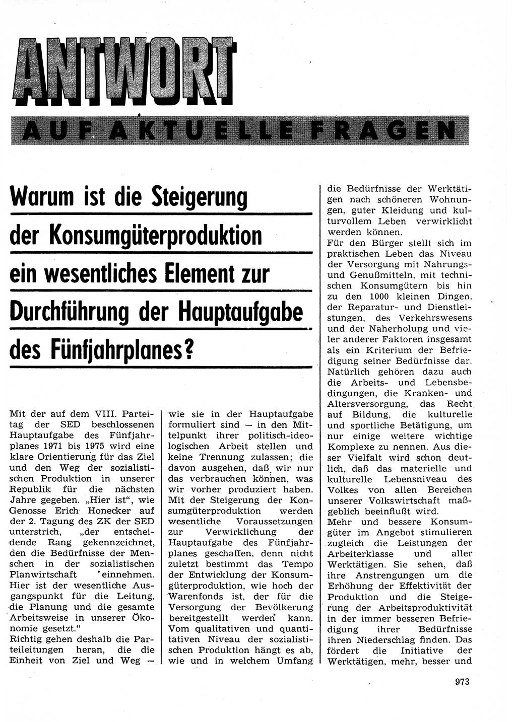 Neuer Weg (NW), Organ des Zentralkomitees (ZK) der SED (Sozialistische Einheitspartei Deutschlands) für Fragen des Parteilebens, 26. Jahrgang [Deutsche Demokratische Republik (DDR)] 1971, Seite 973 (NW ZK SED DDR 1971, S. 973)