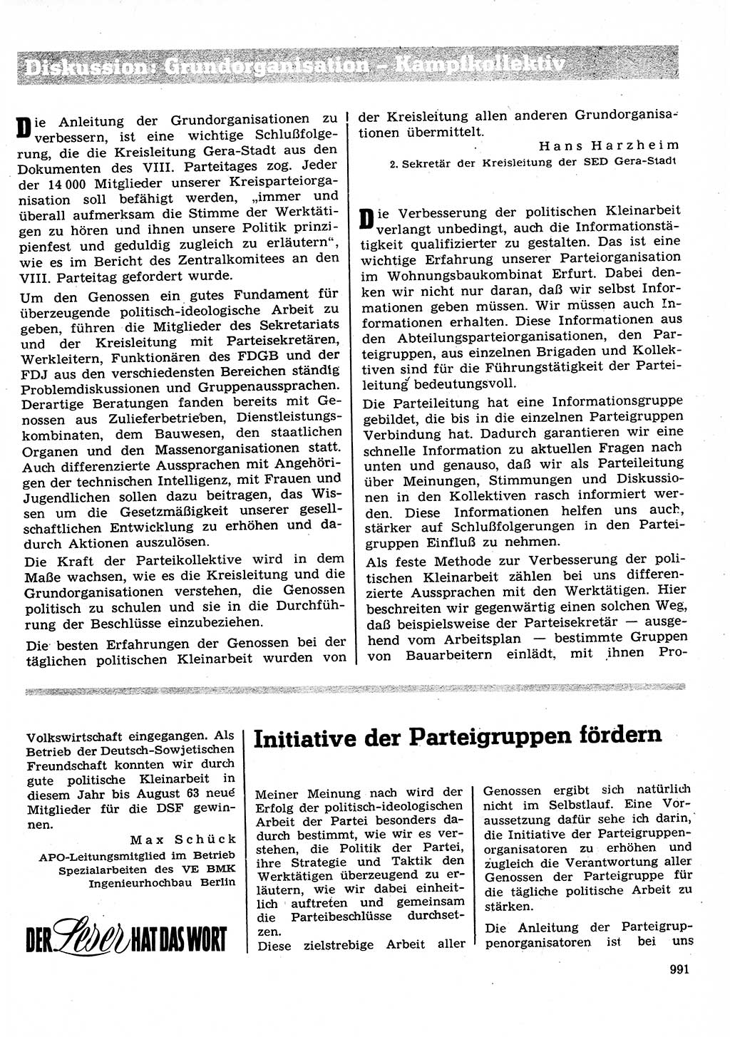 Neuer Weg (NW), Organ des Zentralkomitees (ZK) der SED (Sozialistische Einheitspartei Deutschlands) für Fragen des Parteilebens, 26. Jahrgang [Deutsche Demokratische Republik (DDR)] 1971, Seite 991 (NW ZK SED DDR 1971, S. 991)