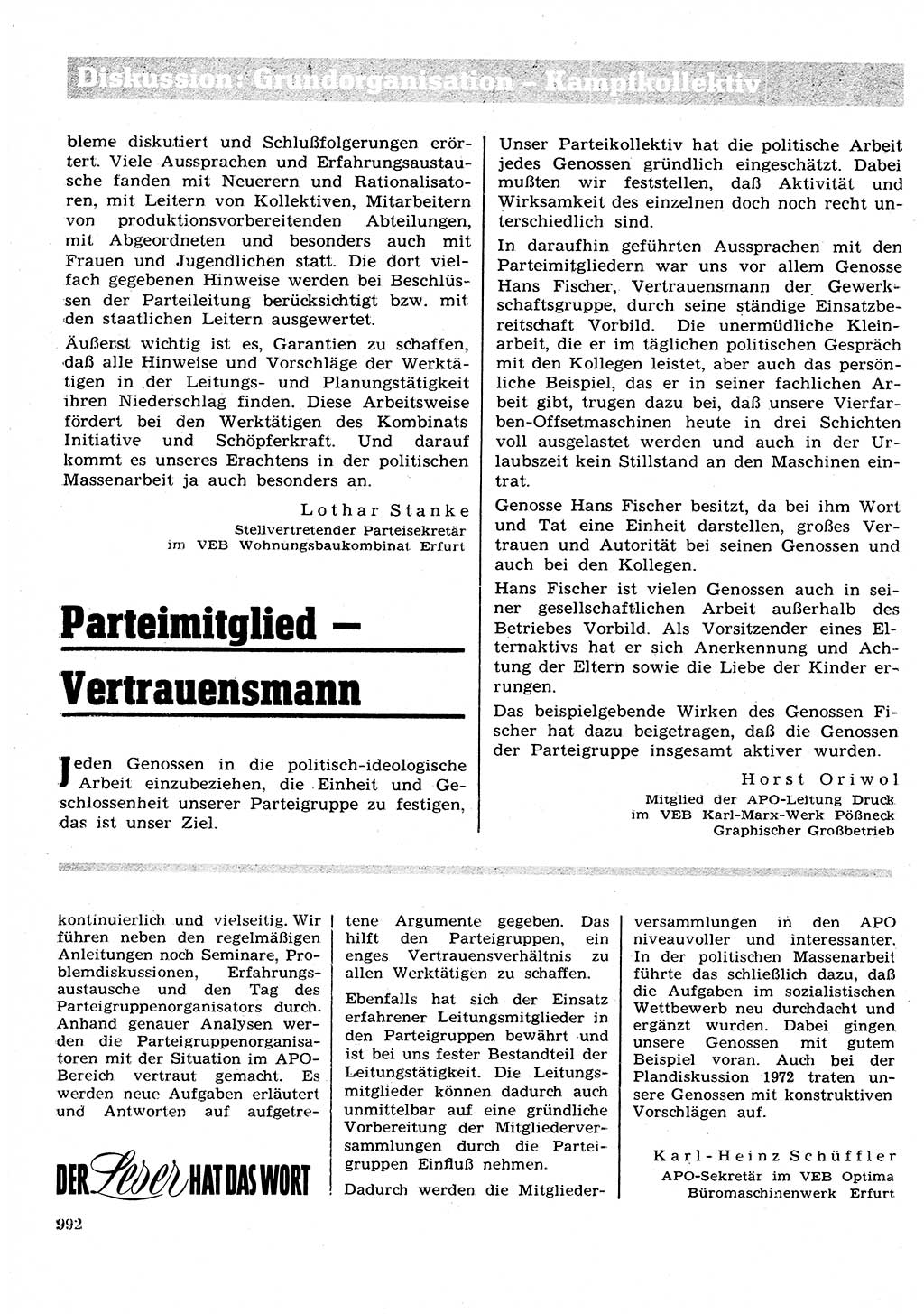 Neuer Weg (NW), Organ des Zentralkomitees (ZK) der SED (Sozialistische Einheitspartei Deutschlands) für Fragen des Parteilebens, 26. Jahrgang [Deutsche Demokratische Republik (DDR)] 1971, Seite 992 (NW ZK SED DDR 1971, S. 992)