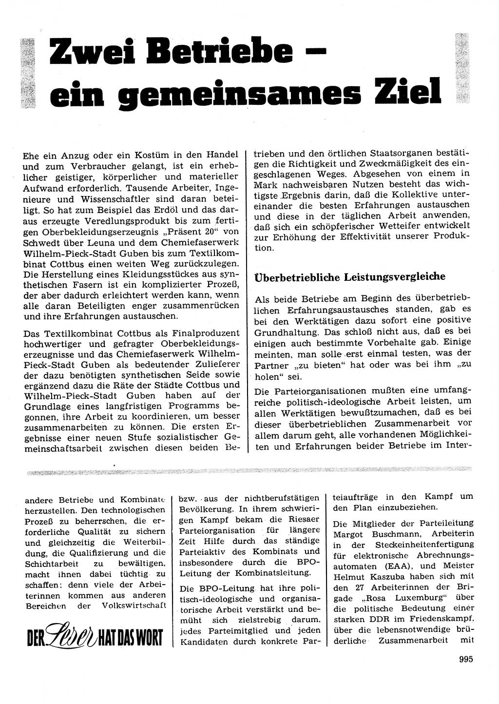 Neuer Weg (NW), Organ des Zentralkomitees (ZK) der SED (Sozialistische Einheitspartei Deutschlands) für Fragen des Parteilebens, 26. Jahrgang [Deutsche Demokratische Republik (DDR)] 1971, Seite 995 (NW ZK SED DDR 1971, S. 995)