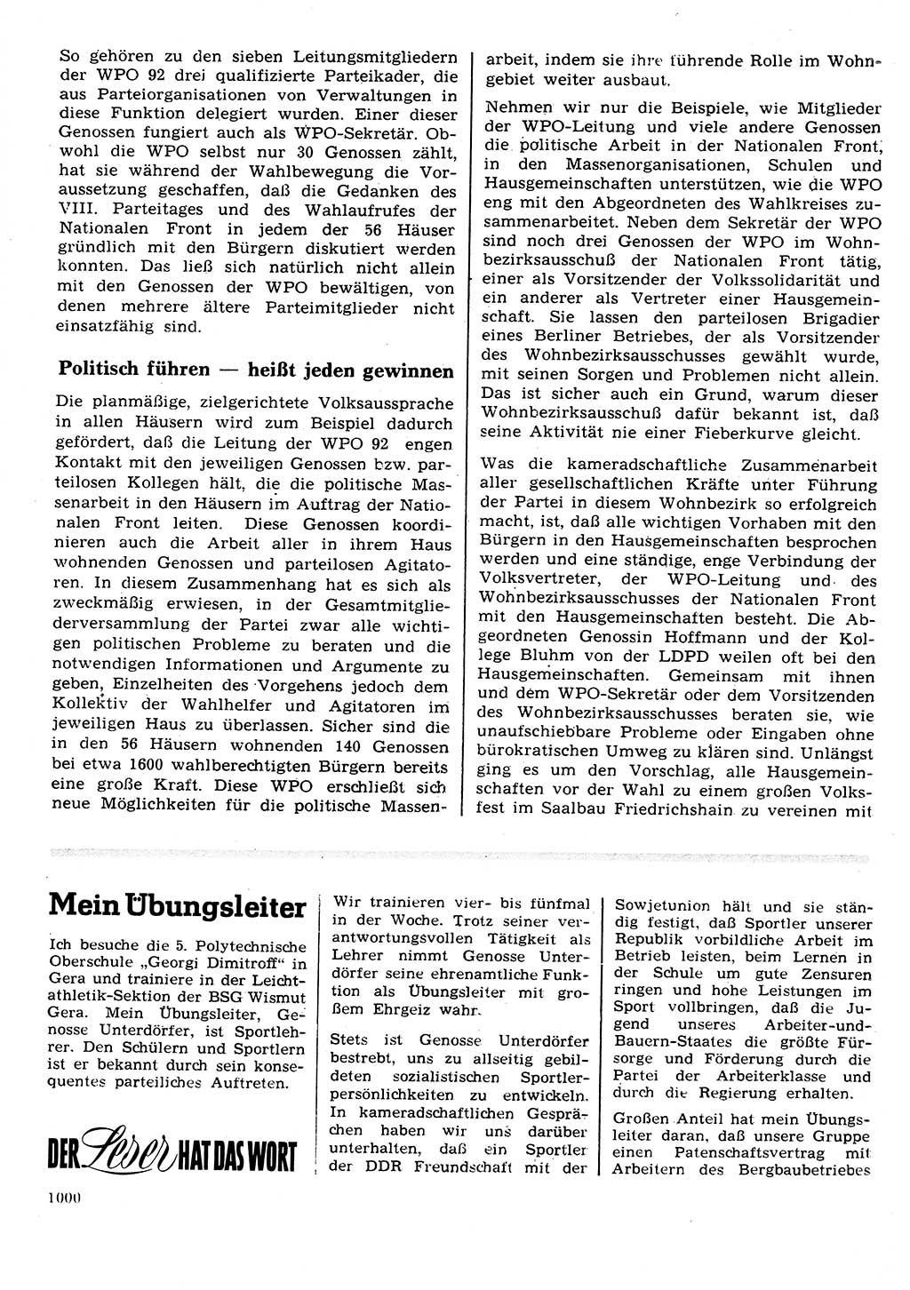 Neuer Weg (NW), Organ des Zentralkomitees (ZK) der SED (Sozialistische Einheitspartei Deutschlands) für Fragen des Parteilebens, 26. Jahrgang [Deutsche Demokratische Republik (DDR)] 1971, Seite 1000 (NW ZK SED DDR 1971, S. 1000)
