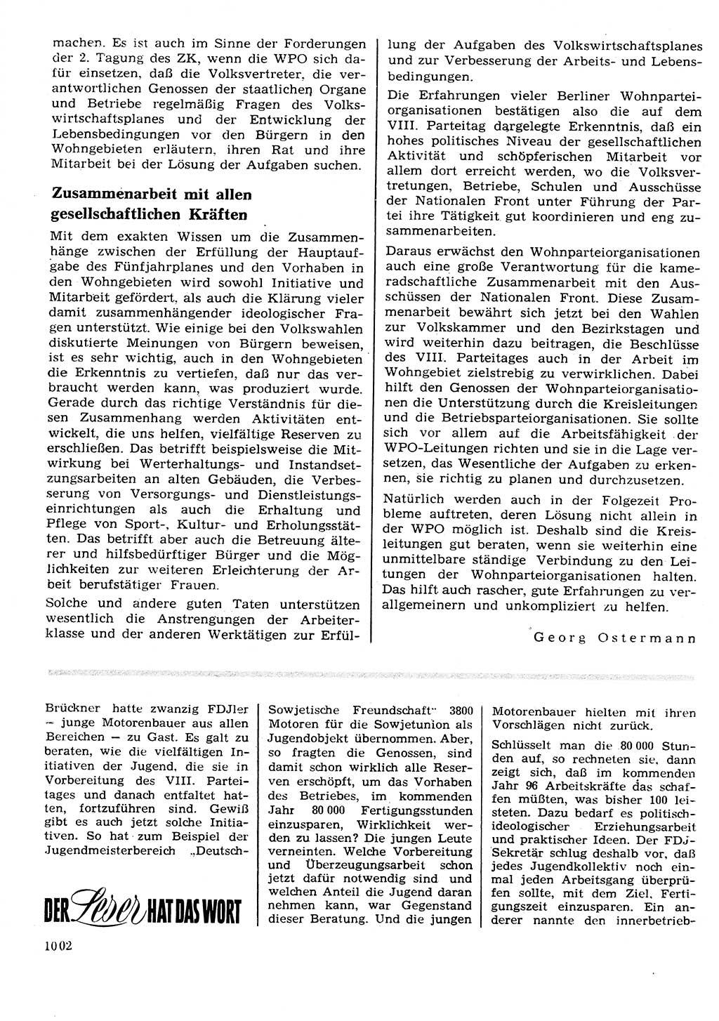 Neuer Weg (NW), Organ des Zentralkomitees (ZK) der SED (Sozialistische Einheitspartei Deutschlands) für Fragen des Parteilebens, 26. Jahrgang [Deutsche Demokratische Republik (DDR)] 1971, Seite 1002 (NW ZK SED DDR 1971, S. 1002)