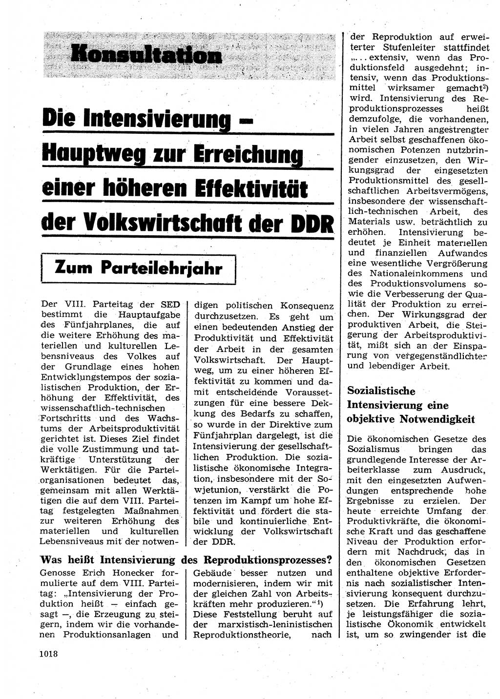 Neuer Weg (NW), Organ des Zentralkomitees (ZK) der SED (Sozialistische Einheitspartei Deutschlands) für Fragen des Parteilebens, 26. Jahrgang [Deutsche Demokratische Republik (DDR)] 1971, Seite 1018 (NW ZK SED DDR 1971, S. 1018)