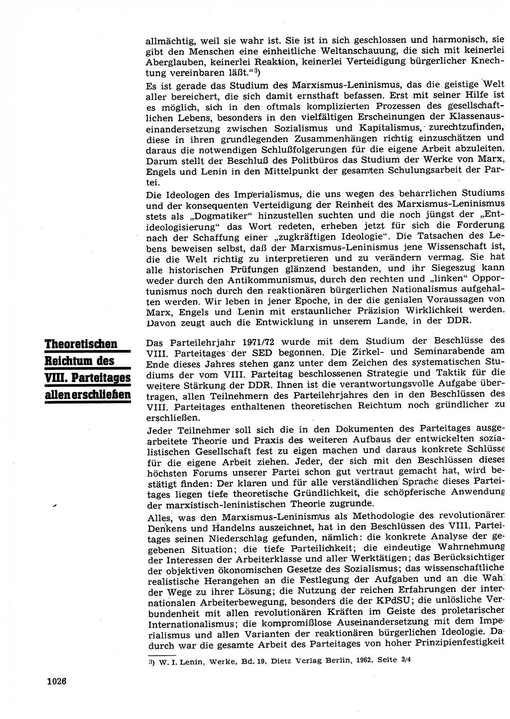 Neuer Weg (NW), Organ des Zentralkomitees (ZK) der SED (Sozialistische Einheitspartei Deutschlands) für Fragen des Parteilebens, 26. Jahrgang [Deutsche Demokratische Republik (DDR)] 1971, Seite 1026 (NW ZK SED DDR 1971, S. 1026)