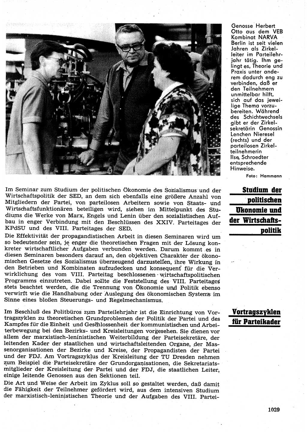 Neuer Weg (NW), Organ des Zentralkomitees (ZK) der SED (Sozialistische Einheitspartei Deutschlands) für Fragen des Parteilebens, 26. Jahrgang [Deutsche Demokratische Republik (DDR)] 1971, Seite 1029 (NW ZK SED DDR 1971, S. 1029)