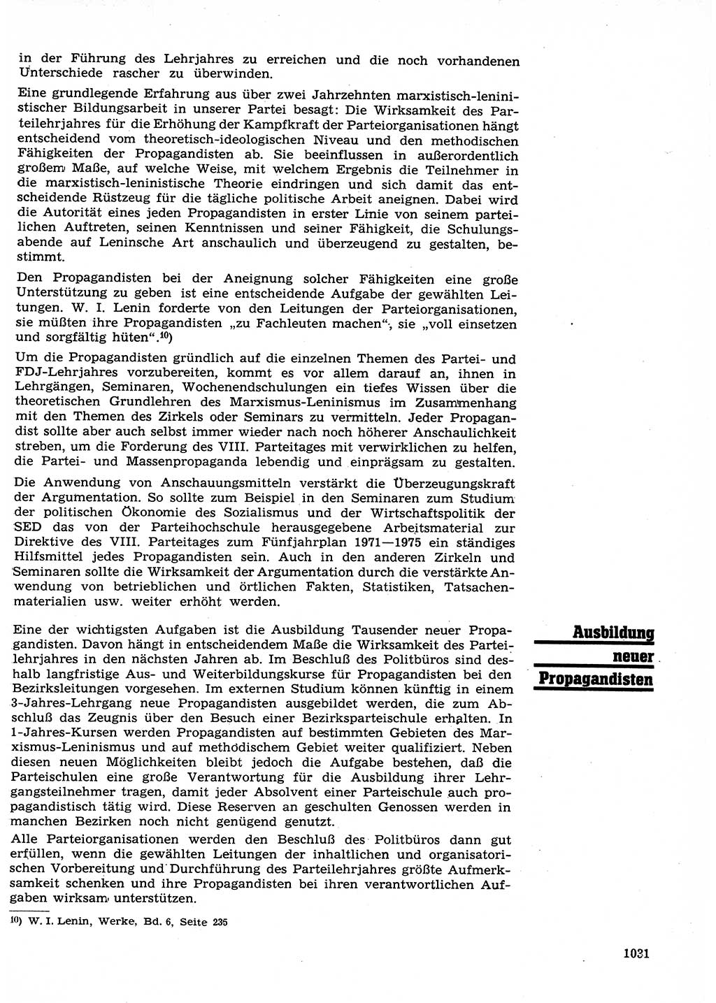 Neuer Weg (NW), Organ des Zentralkomitees (ZK) der SED (Sozialistische Einheitspartei Deutschlands) für Fragen des Parteilebens, 26. Jahrgang [Deutsche Demokratische Republik (DDR)] 1971, Seite 1031 (NW ZK SED DDR 1971, S. 1031)