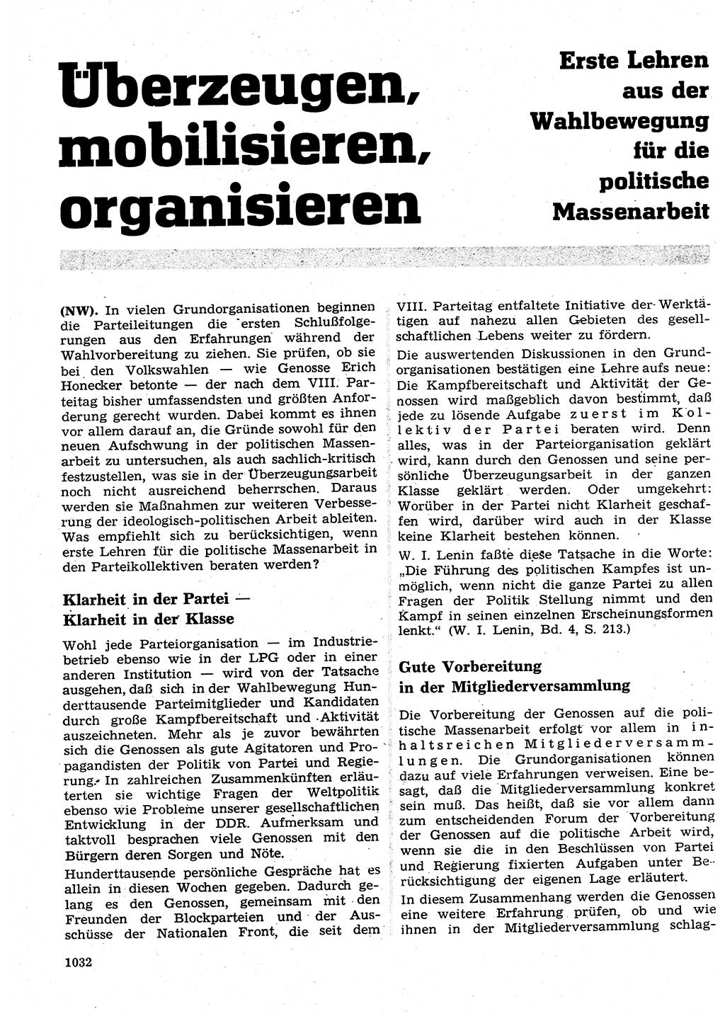 Neuer Weg (NW), Organ des Zentralkomitees (ZK) der SED (Sozialistische Einheitspartei Deutschlands) für Fragen des Parteilebens, 26. Jahrgang [Deutsche Demokratische Republik (DDR)] 1971, Seite 1032 (NW ZK SED DDR 1971, S. 1032)