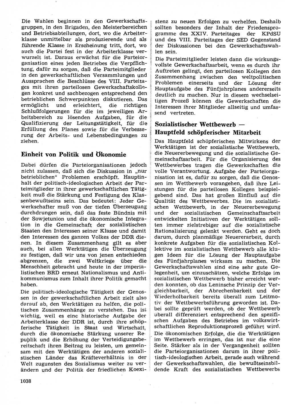 Neuer Weg (NW), Organ des Zentralkomitees (ZK) der SED (Sozialistische Einheitspartei Deutschlands) für Fragen des Parteilebens, 26. Jahrgang [Deutsche Demokratische Republik (DDR)] 1971, Seite 1038 (NW ZK SED DDR 1971, S. 1038)
