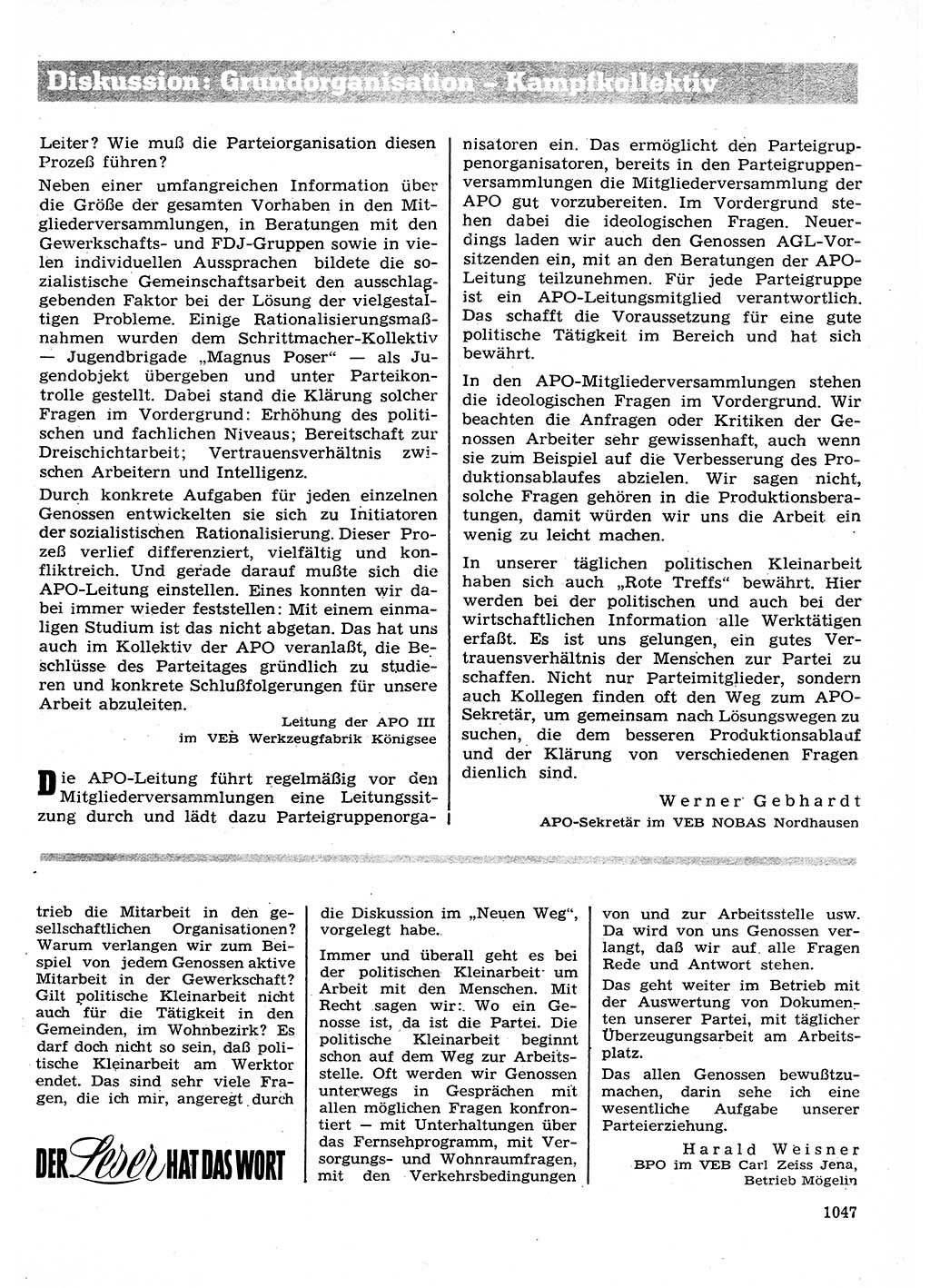 Neuer Weg (NW), Organ des Zentralkomitees (ZK) der SED (Sozialistische Einheitspartei Deutschlands) für Fragen des Parteilebens, 26. Jahrgang [Deutsche Demokratische Republik (DDR)] 1971, Seite 1047 (NW ZK SED DDR 1971, S. 1047)