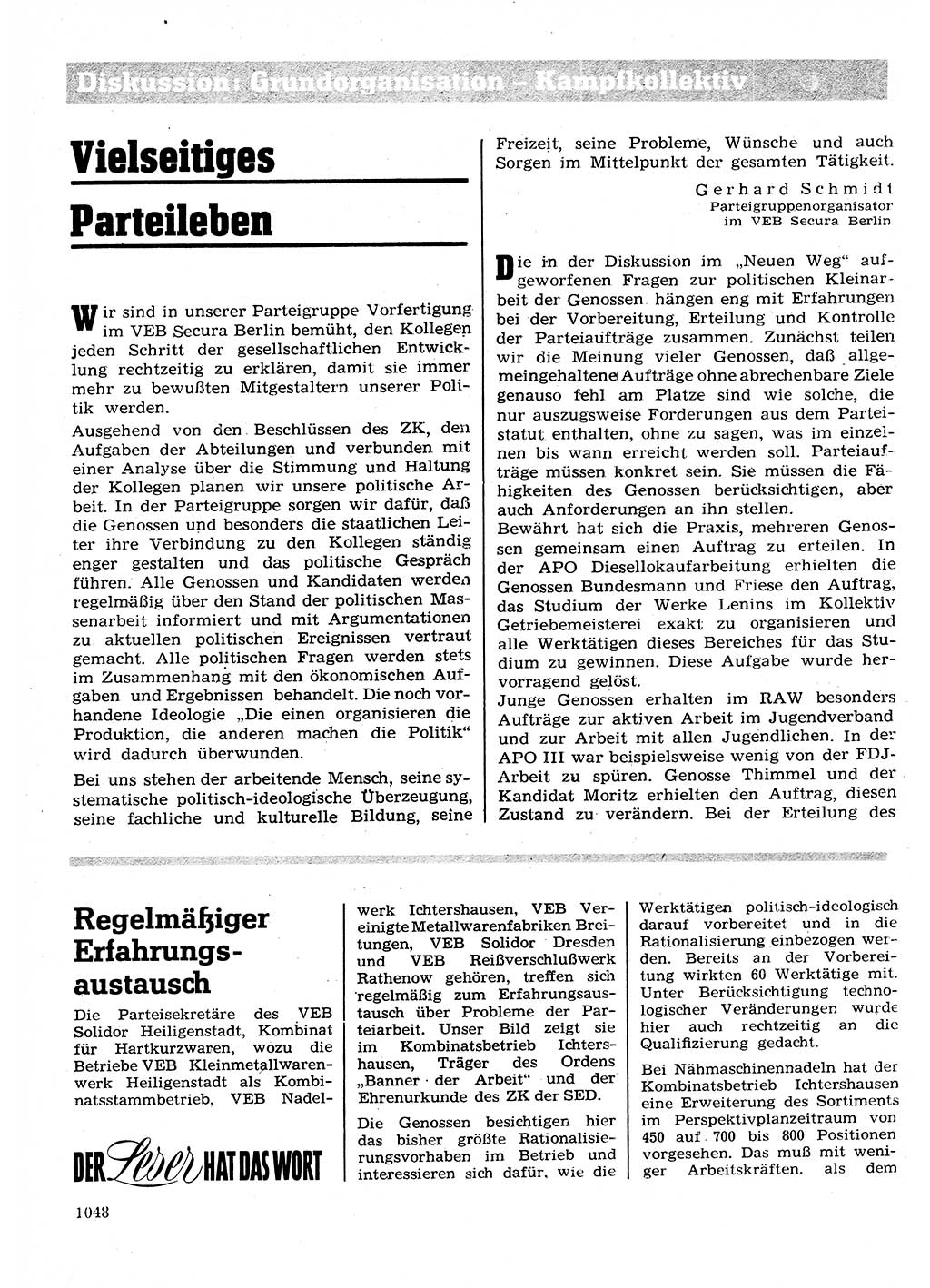 Neuer Weg (NW), Organ des Zentralkomitees (ZK) der SED (Sozialistische Einheitspartei Deutschlands) für Fragen des Parteilebens, 26. Jahrgang [Deutsche Demokratische Republik (DDR)] 1971, Seite 1048 (NW ZK SED DDR 1971, S. 1048)