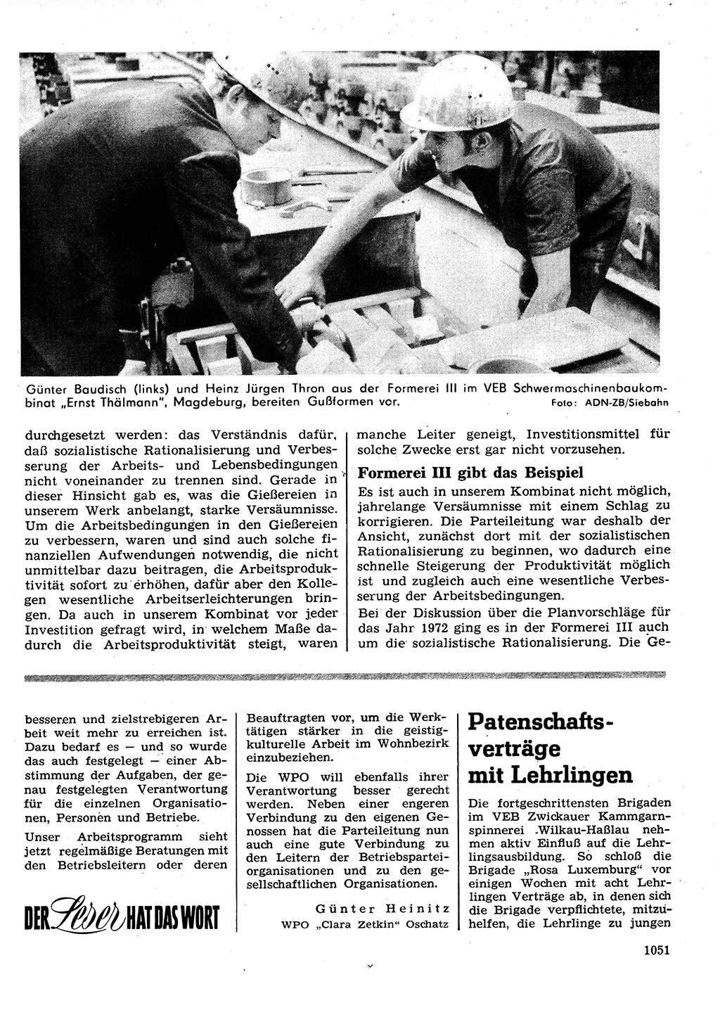 Neuer Weg (NW), Organ des Zentralkomitees (ZK) der SED (Sozialistische Einheitspartei Deutschlands) für Fragen des Parteilebens, 26. Jahrgang [Deutsche Demokratische Republik (DDR)] 1971, Seite 1051 (NW ZK SED DDR 1971, S. 1051)