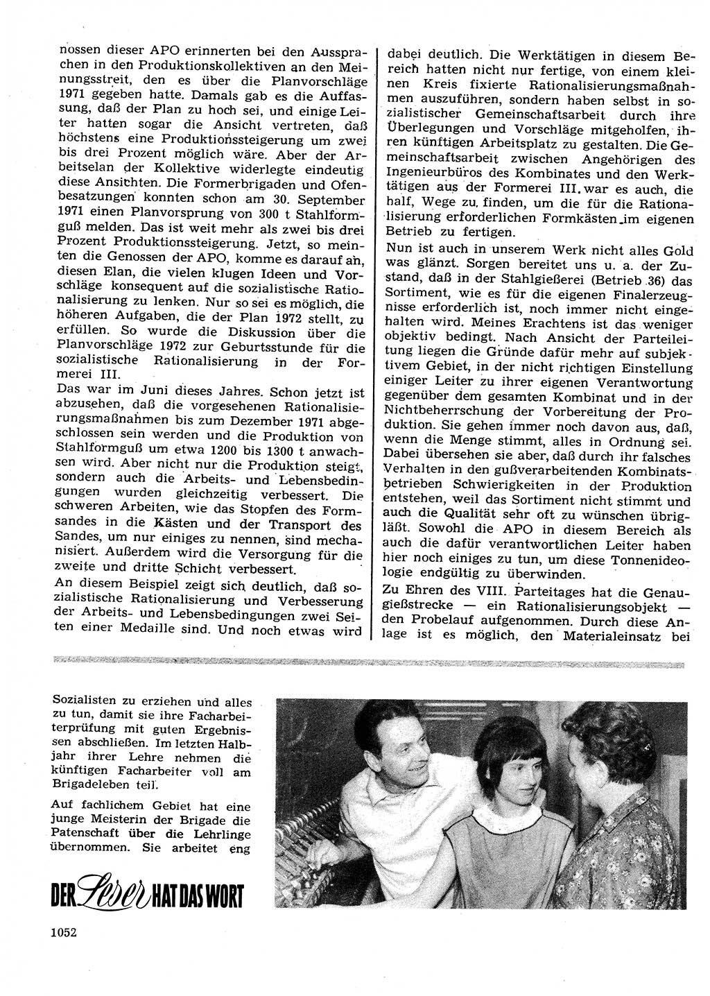 Neuer Weg (NW), Organ des Zentralkomitees (ZK) der SED (Sozialistische Einheitspartei Deutschlands) für Fragen des Parteilebens, 26. Jahrgang [Deutsche Demokratische Republik (DDR)] 1971, Seite 1052 (NW ZK SED DDR 1971, S. 1052)